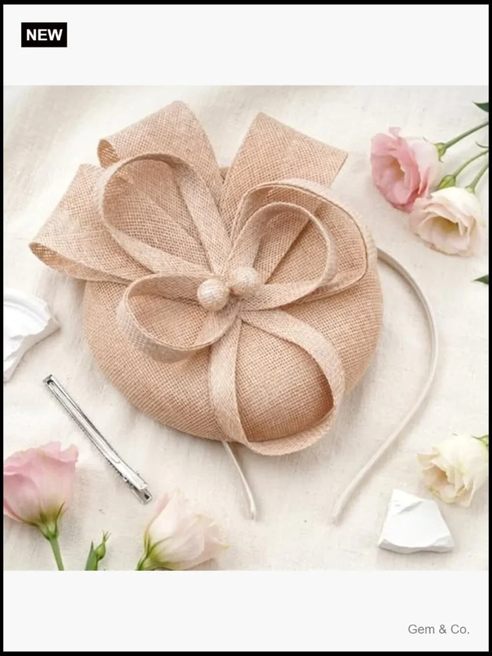 Fascinator Tea Party Hat with Bow Pearl, Pillbox Hat for Wedding Cocktail